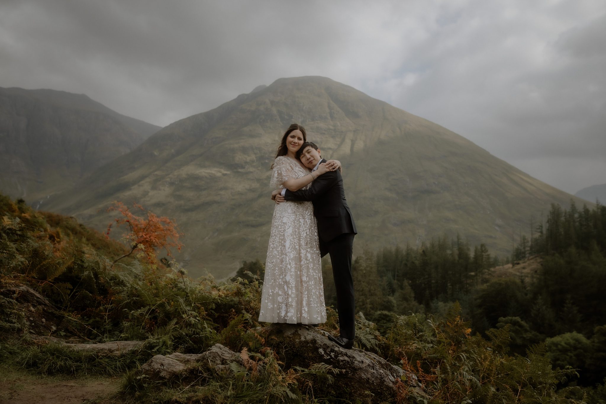 Couple during Glencoe pre-wedding photoshoot in the Scottish Highlands