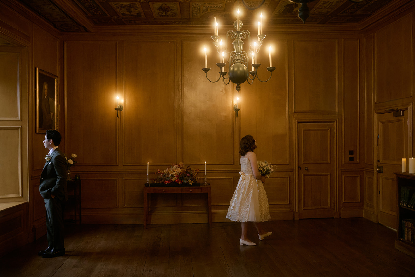 Riddle’s Court ceremony room in Edinburgh set for an intimate wedding.