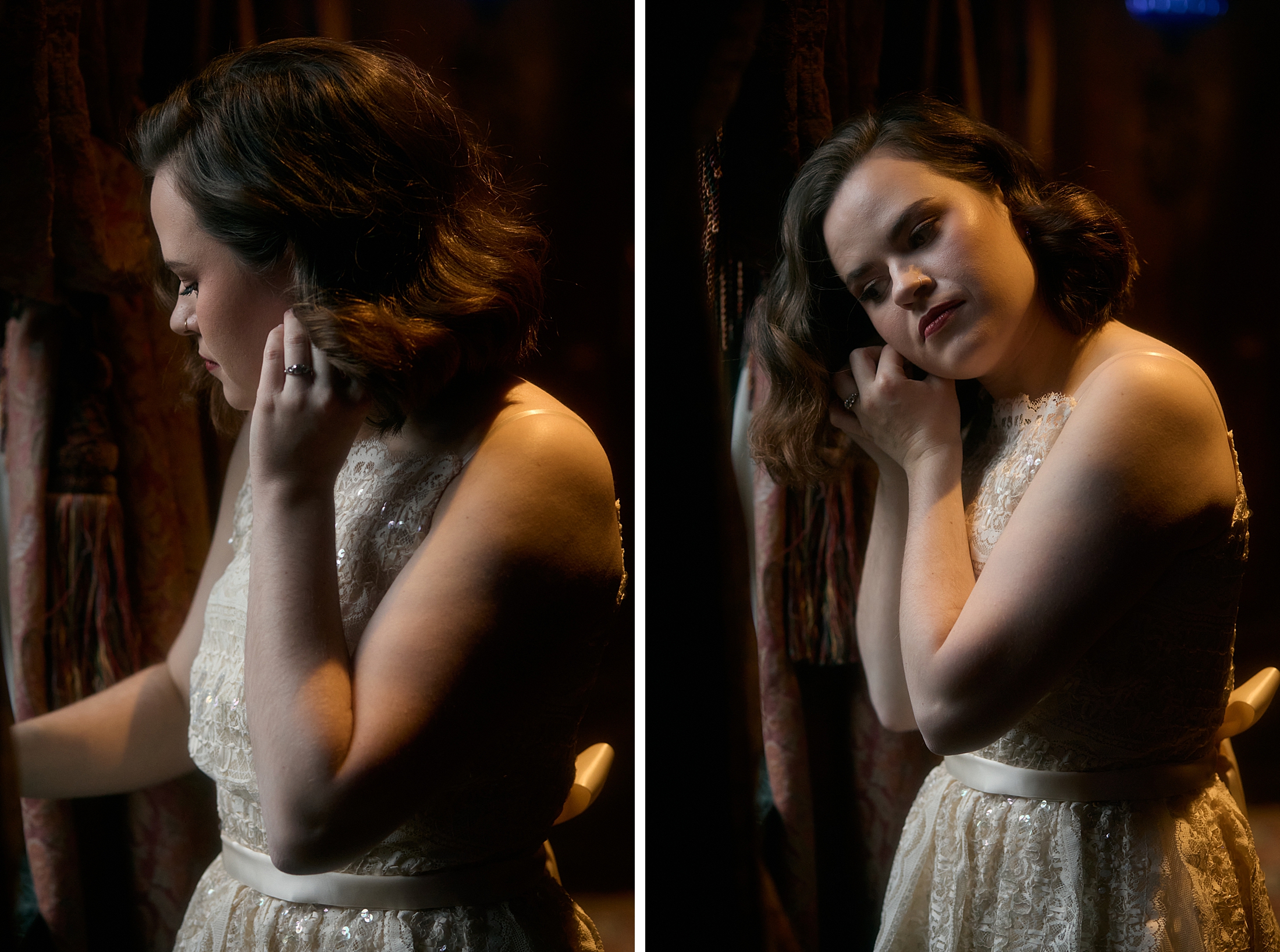 Bride getting ready at The Witchery in Edinburgh before her elopement ceremony