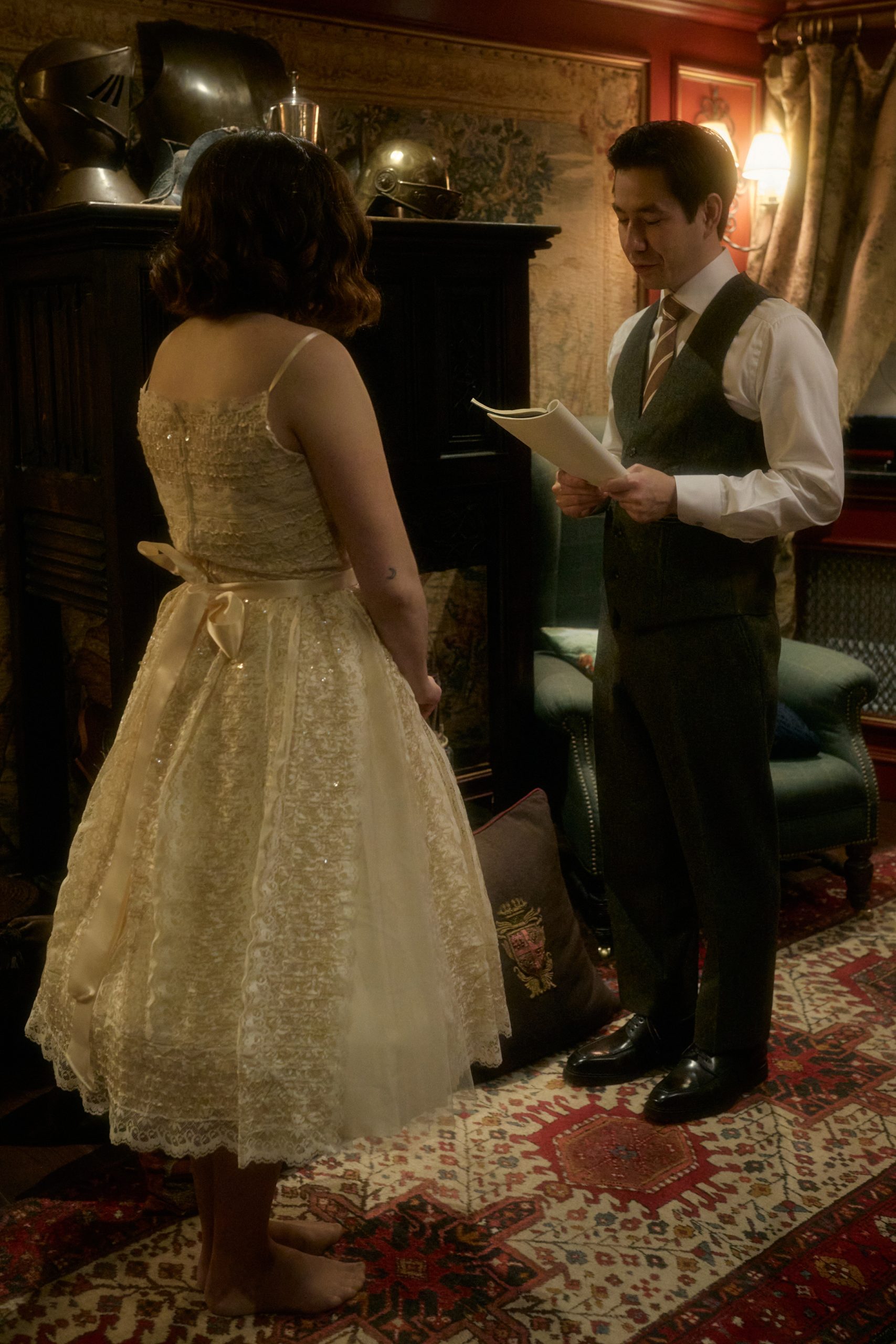 Couple privately exchanging vows at The Witchery in Edinburgh before their ceremony