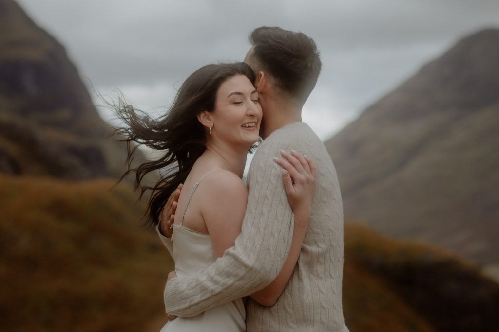 Romantic portrait before a Glencoe surprise proposal in the Scottish Highlands