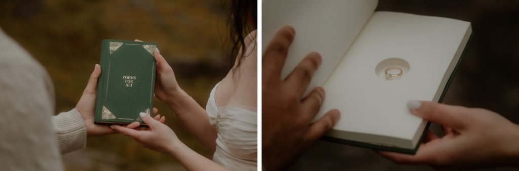 Ring inside a poetry book prepared for the proposal