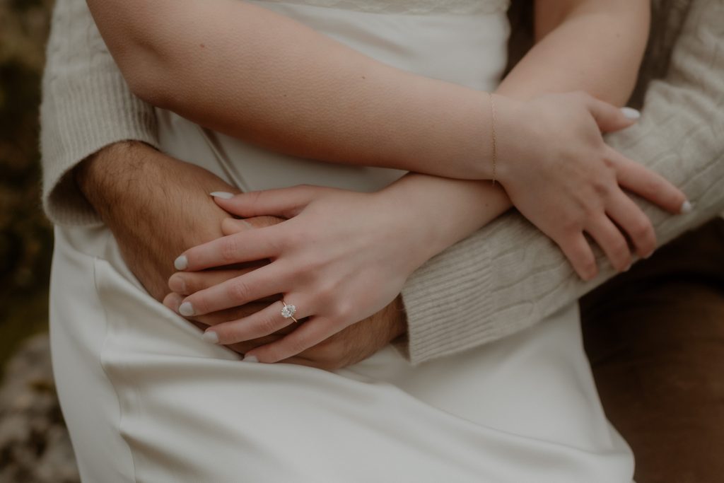 close-up of hands holding the ring